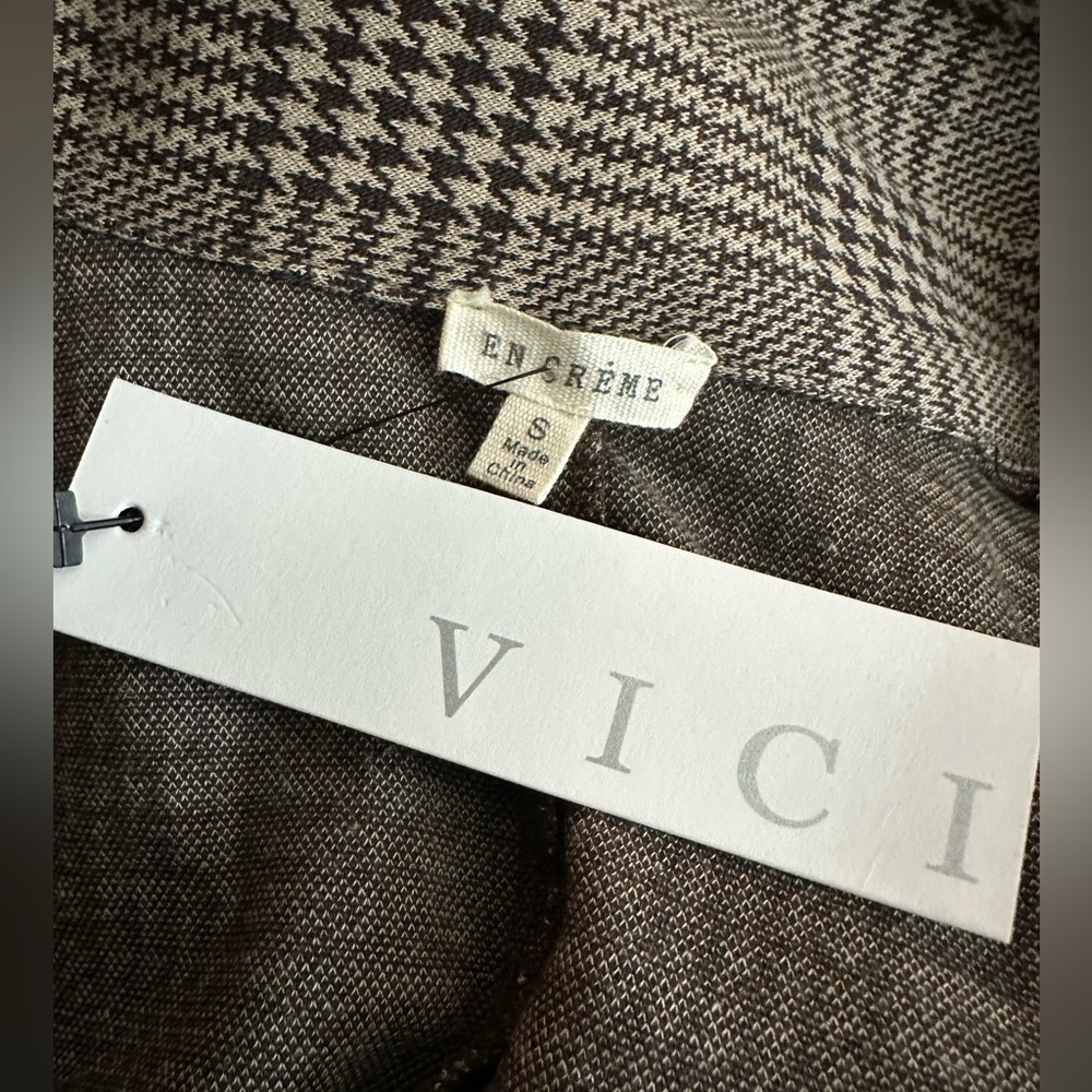 NWT En Creme Plaid Pocket Knit Coatigan Cardigan Coat Button Chocolate Taupe - Picture 10 of 10